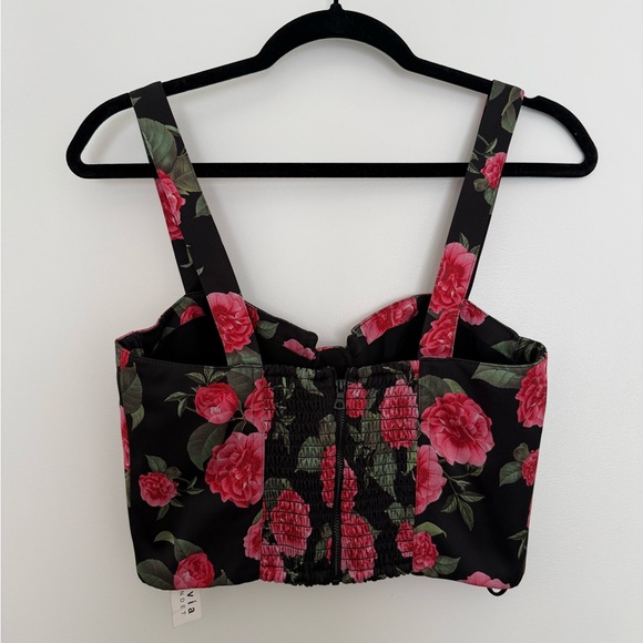 Alice + Olivia Black and Pink Floral Crop Top - Picture 2 of 4